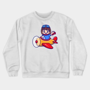 Cute Boy Driving Plane Crewneck Sweatshirt